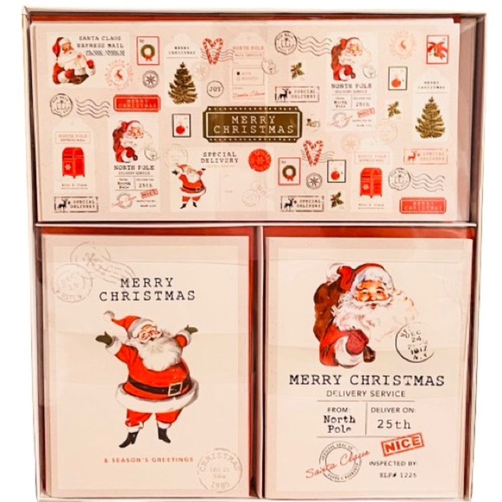NWT- Punch Studios Set of 18 Retro Santa Christmas Card and Envelopes
